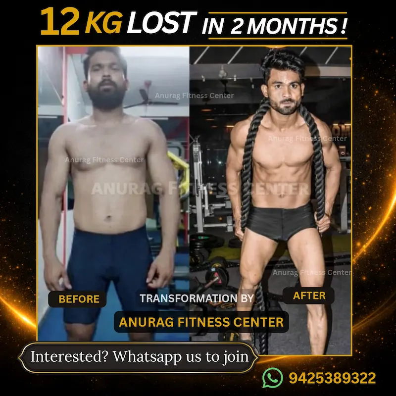 12 KG Weight Loss Transformation of Rehan from Mandideep in 2 Months by Anurag Fitness Center